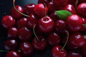 Picture of cherries from above. Generative AI.