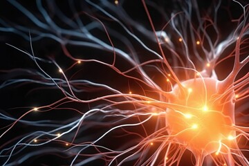 Human brain close-up showing neural pathways and neurons. Generative AI.