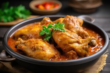 Chicken curry with rice. Generative AI.