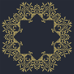 Gold mandala on a dark blue background
