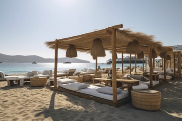 Mikonos principate style beach club. Generative AI