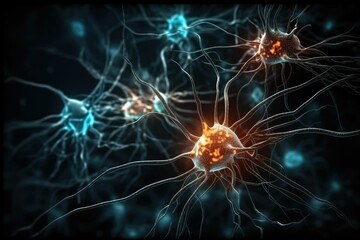 Neurological brain stem cells firing neurons. Generative AI.