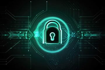 Padlock security with futuristic technology. Generative AI.
