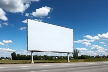 Empty billboard at roadside for marketing banner, Advertisment placement board on roadside, Blank Billboard on the highway roadside, generative ai	
