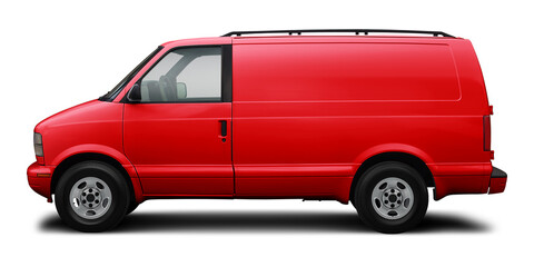 Plakat Small classic cargo van in red, isolated on a white background.