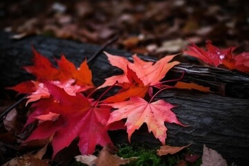Red maple leaves on the ground. Generative AI.