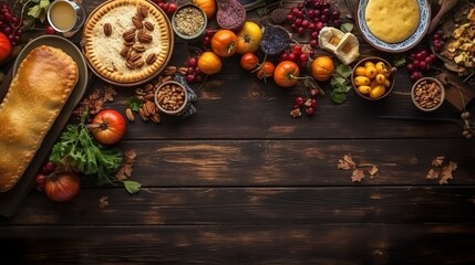 Thanksgiving dinner with delicious meal and with copy space, Generative ai