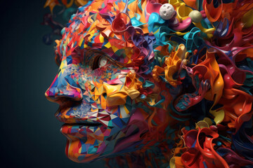 Explosive Mind: Abstract 3D Illustration of Bursting Human Head