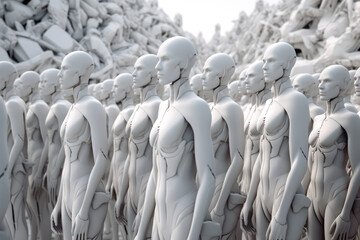 3D Rendering of White Humanoids in Formation
