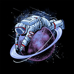 astronaut lying on a planet illustration © SINGINK