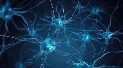 Nerve cell blue color banner. Generative AI