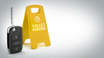 Car key and vallet parking board isolated on white background. 3D illustration