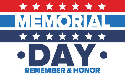 Memorial Day in United States. Remember and Honor. Federal holiday for remember and honor persons who have died while serving in the United States Armed Forces. Celebrated in May. Vector poster