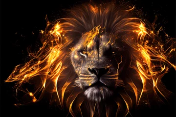 Foto op Aluminium Fire lion backdrop. AI generated © writerfantast