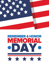 Memorial Day in United States. Remember and Honor. Federal holiday for remember and honor persons who have died while serving in the United States Armed Forces. Celebrated in May. Vector poster