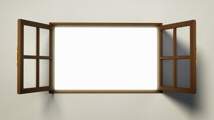 Open windows with pure white blank area. 3D illustration