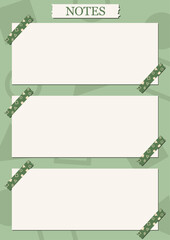 Notes template with washi tapes in green color with patterns