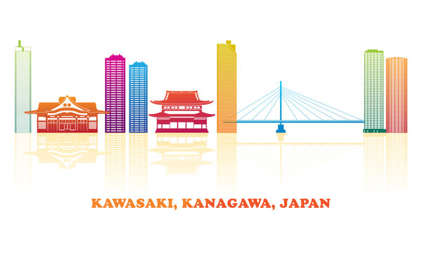 Colourfull Skyline panorama of city of Kawasaki, Kanagawa, Japan - vector illustration