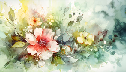 Abstract floral watercolor paint background. Generative AI.