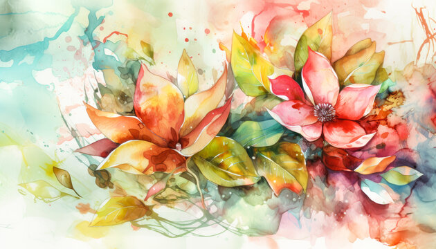 Abstract floral watercolor paint background. Generative AI.