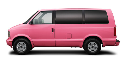 Plakat Small passenger classic minibus in pink color, isolated on a white background.