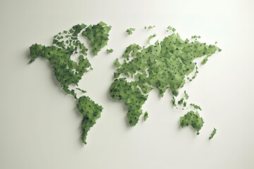 Eco world map made of green leaves, concept ecology. Generative AI