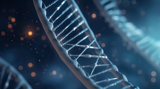 Molecule of DNA, double helix, 3D illustration. Genetic mutation and genetic disorders. Abstract DNA double helix with depth of field. Generative Ai