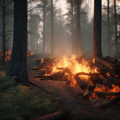 burn, flames, forest, woods
