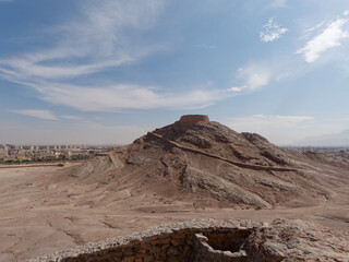 View of the ancient Zoroastrian Tower of Silence (Dakhma) a traditional Zoroastrian burial ground in Yazd Province, Iran