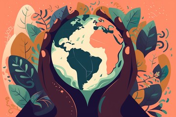 Happy earth day African hands holding globe, earth Earth day concept Modern cartoon flat style illustration. Generative AI