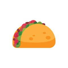 Taco with salad and tomatoes. Mexican fast food flat icon, taco vector illustration