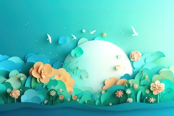 Fototapeta na wymiar Happy Earth Day Background/ Illustration of a happy earth day banner, with 3d design planet on sky background. Generative AI