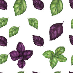 Watercolor pattern by purple and green basil