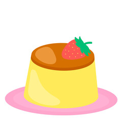 Dessert pudding with a Strawberry in plate. icon logo illustration 