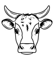 Cow head outline. Black vector illustration.