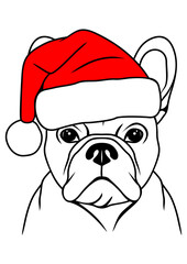French bulldog in Santa's hat, silhouette. Vector illustration. Christmas design