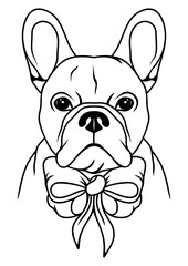 French bulldog with bow, vector illustration. Silhouette cute dog