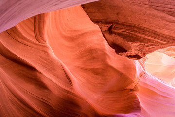 Antelope Canyon in the Navajo Reservation Page Arizona. Light showing off the glamorous detail of the ancient spiral rock arches.