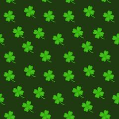 Seamless four leaf clover vector pattern on dark background