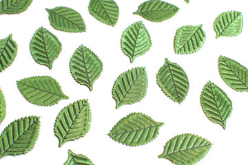 cloth textured green leaves on white background