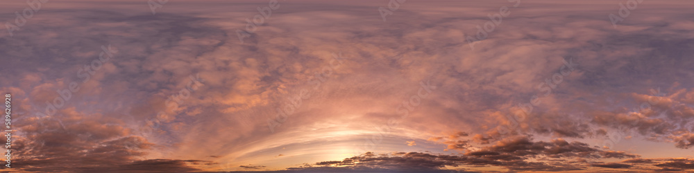 Wall mural evening dark pink orange blue sky hdri 360 panorama with awesome clouds in seamless projection with 