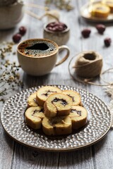 roll cake in ceramic plate
