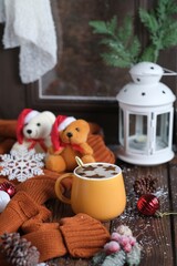 still life acup of coffee in christmas and winter concept