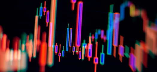 Stock trading, crypto currency background.Charts of financial instruments with various type of indicators