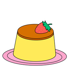 Dessert pudding with a Strawberry in plate. icon logo illustration 