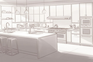 Illustration of modern kitchen, beautiful kitchen for background	