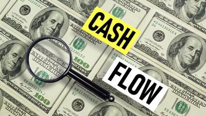 Cash flow management is shown using the text and photo of dollars