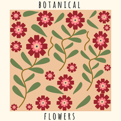 Vintage vector botanical illustration  with Red and green color