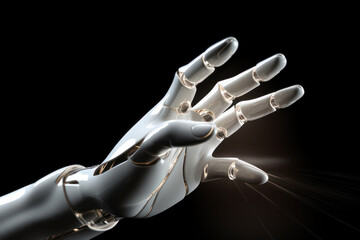 Hand of a White Cyborg on Black Background