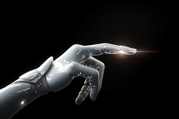 Obraz premium Hand of a White Cyborg on Black Background